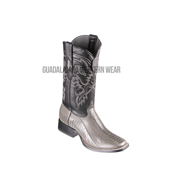 Los Altos Gray Ostrich Leg Wide Square Toe Cowboy Boots