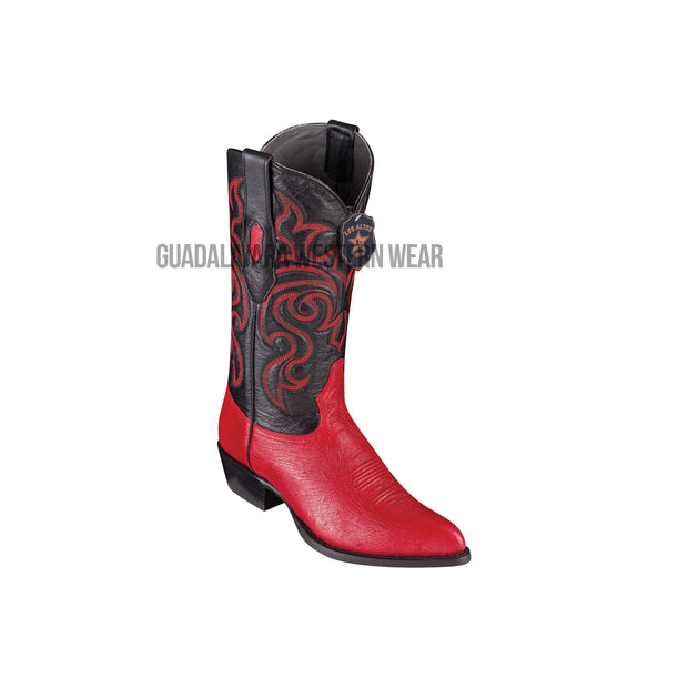 Los Altos Red Ostrich Belly J Toe Cowboy Boots