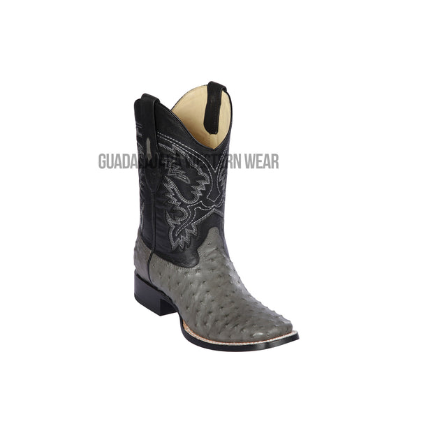 Los Altos Gray Ostrich Wide Square Toe Cowboy Boots