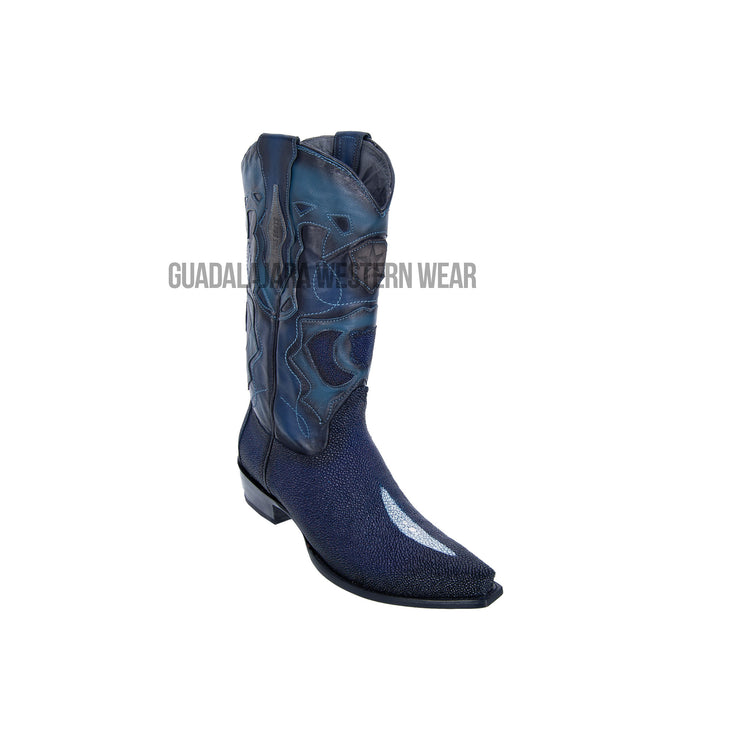 Los Altos Faded Navy Blue Stingray Single Stone Snip Toe Cowboy Boots
