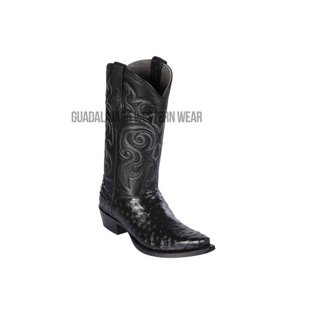 Los Altos Black Ostrich Snip Toe Cowboy Boots