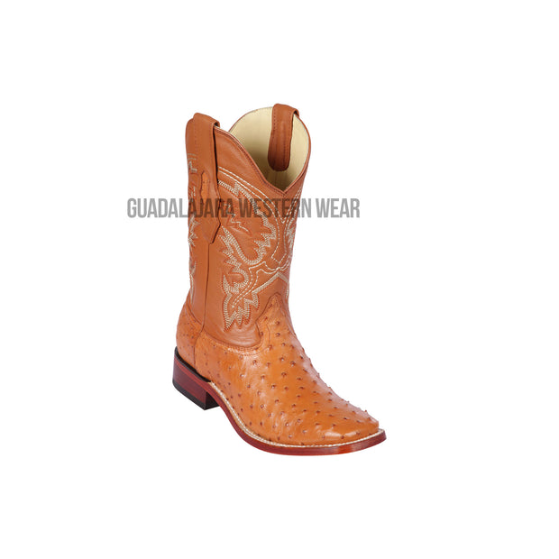 Los Altos Honey Ostrich Wide Square Toe Cowboy Boots