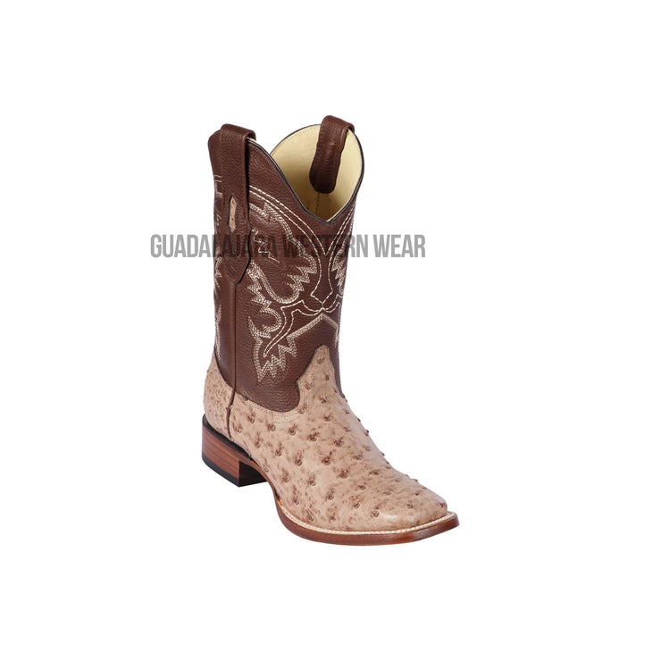 Los Altos Mocha Ostrich Wide Square Toe Cowboy Boots