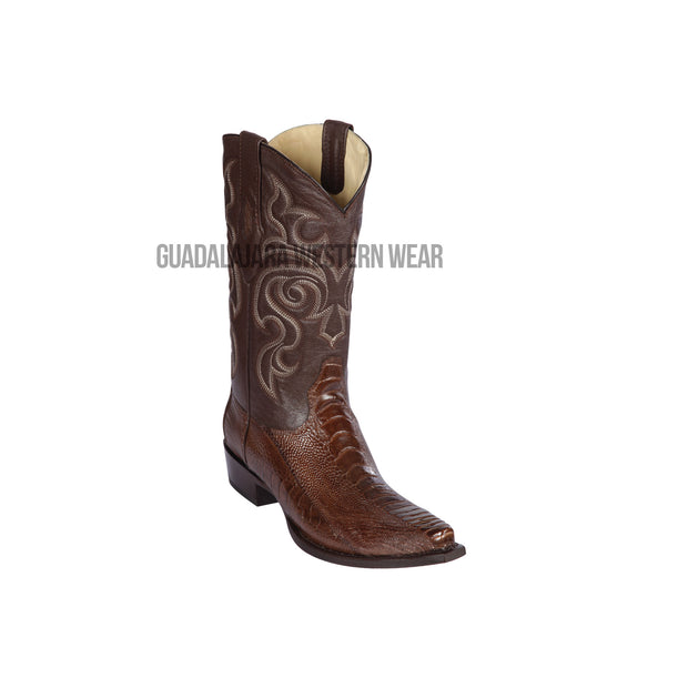 Los Altos Brown Ostrich Leg Snip Toe Cowboy Boots
