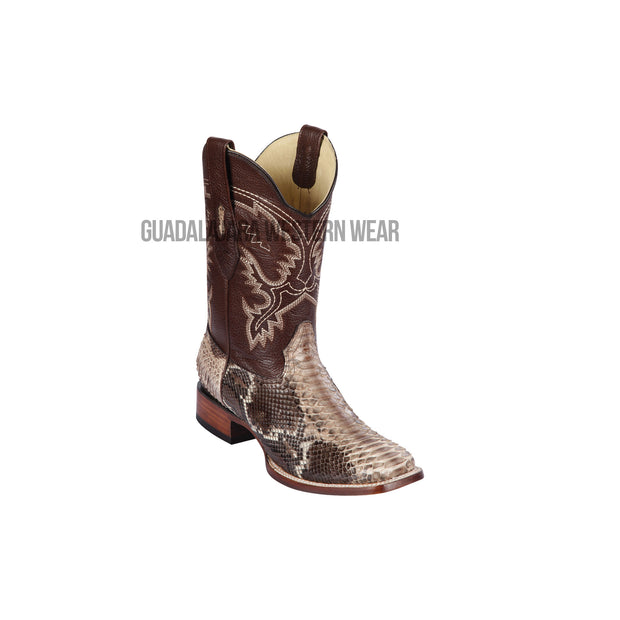 Los Altos Rustic Brown Python Wide Square Toe Cowboy Boots