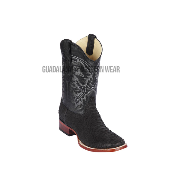 Los Altos Black Suede Finish Python Wide Square Toe Cowboy Boots