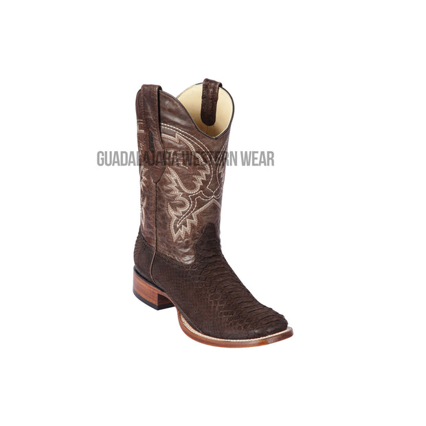 Los Altos Brown Suede Finish Python Wide Square Toe Cowboy Boots