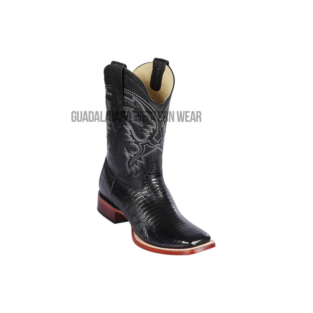 Los Altos Black Teju Wide Square Toe Cowboy Boots