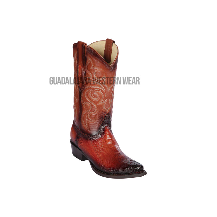 Los Altos Faded Cognac Ostrich Leg Snip Toe Cowboy Boots