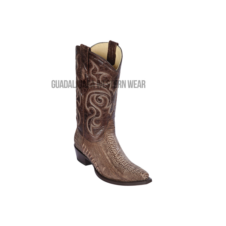 Los Altos Sanded Brown Ostrich Leg Snip Toe Cowboy Boots
