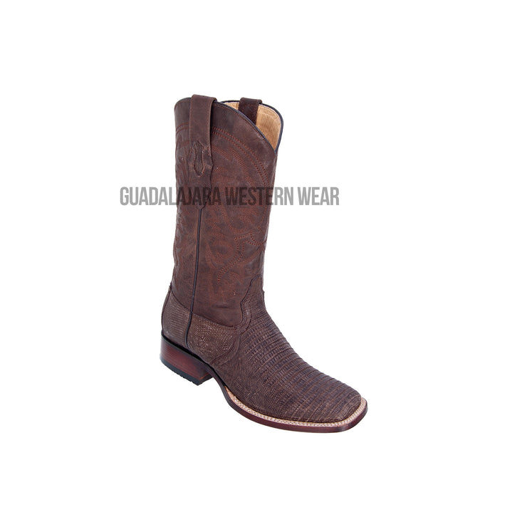 Los Altos Sanded Brown Teju Wide Square Toe Cowboy Boots