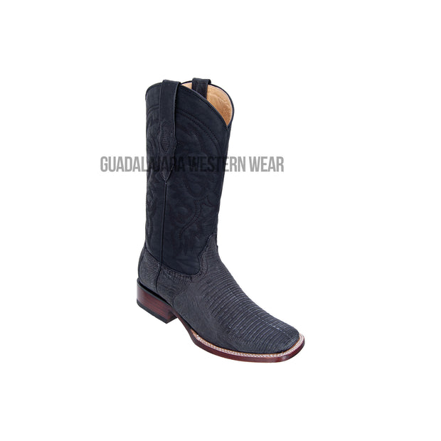 Los Altos Sanded Black Teju Wide Square Toe Cowboy Boots