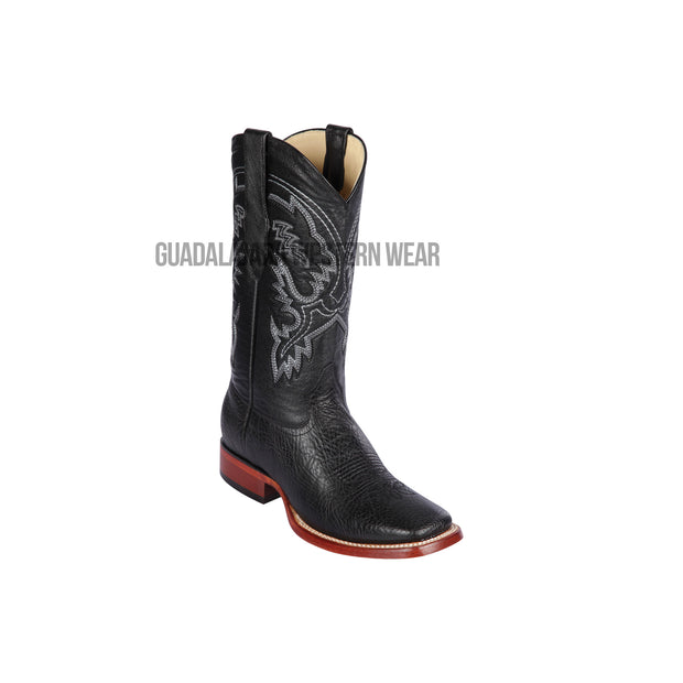 Los Altos Black Bull Shoulder Wide Square Toe Cowboy Boots