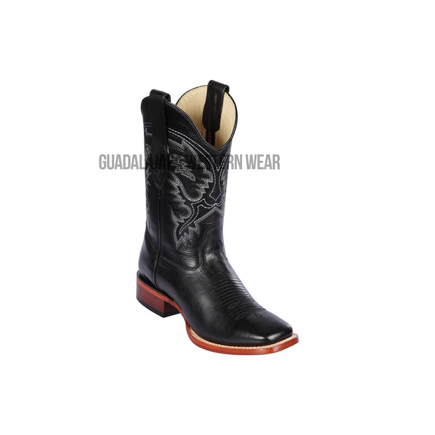 Los Altos Black Pull Up Wide Square Toe Cowboy Boots