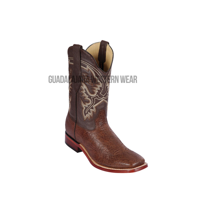 Los Altos Brown Bull Shoulder Wide Square Toe Cowboy Boots