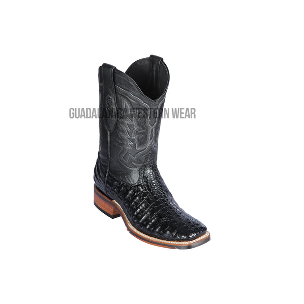 Los Altos Black Caiman Flank Wide Square Toe Cowboy Boots