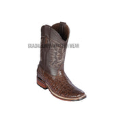 Los Altos Brown Caiman Flank Wide Square Toe Cowboy Boots
