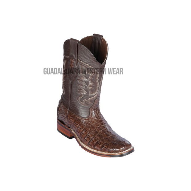 Los Altos Brown Caiman Flank Wide Square Toe Cowboy Boots