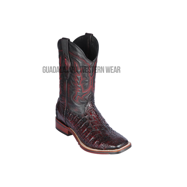 Los Altos Black Cherry Caiman Flank Wide Square Toe Cowboy Boots