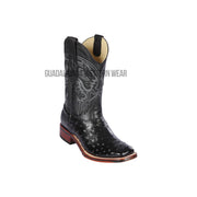 Los Altos Black Ostrich Wide Square Toe Cowboy Boots