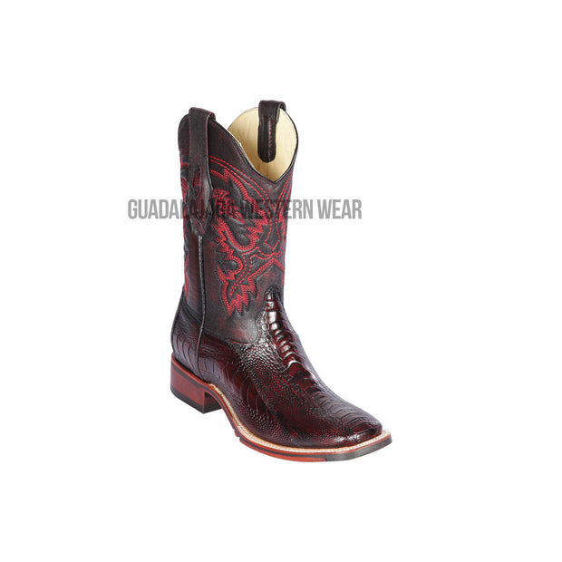 Los Altos Black Cherry Ostrich Leg Wide Square Toe Cowboy Boots