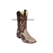 Los Altos Rustic Brown Python Wide Square Toe Cowboy Boots