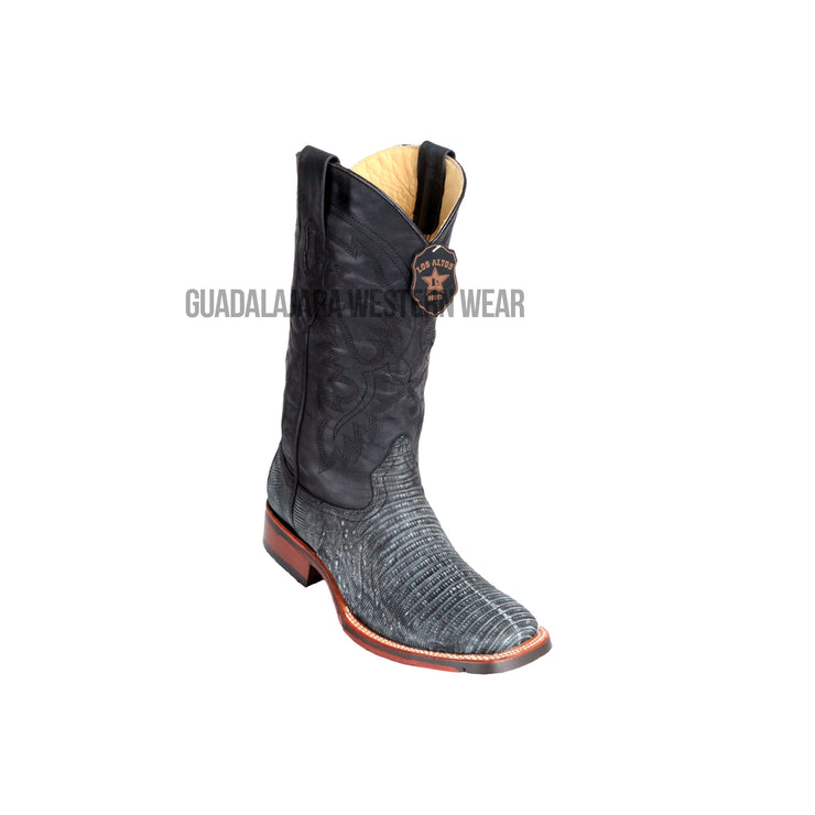 Los Altos Sanded Black Teju Wide Square Toe Cowboy Boots