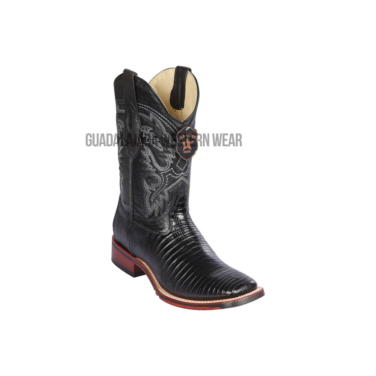 Los Altos Black Teju Wide Square Toe Cowboy Boots