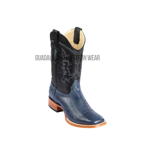 Los Altos Blue Jean Ostrich Belly Wide Square Toe Cowboy Boots