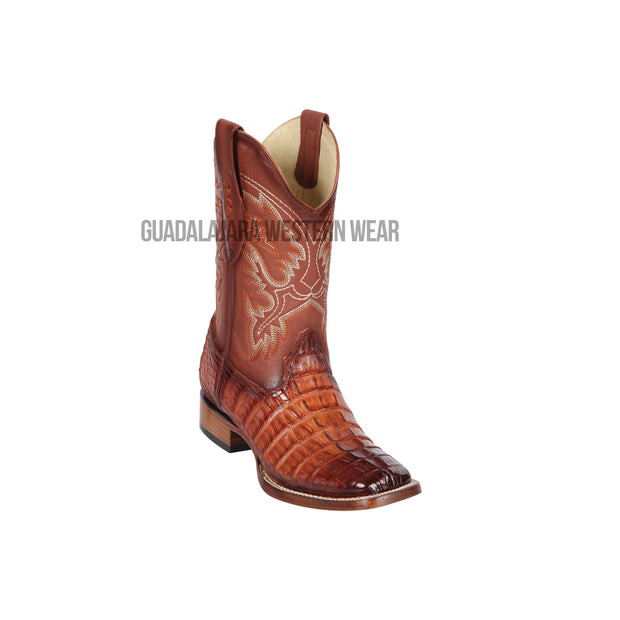 Los Altos Faded Cognac Caiman Tail Wide Square Toe Cowboy Boots
