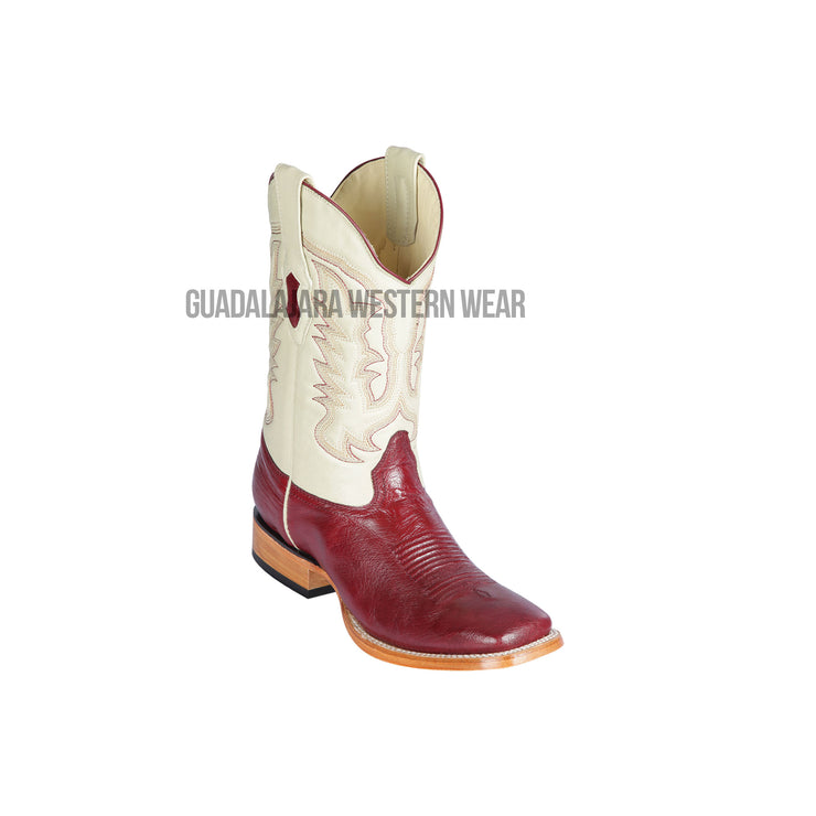 Los Altos Burgundy Ostrich Belly Wide Square Toe Cowboy Boots