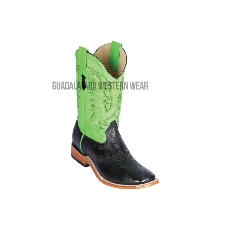 Los Altos Black/Green Ostrich Belly Wide Square Toe Cowboy Boots