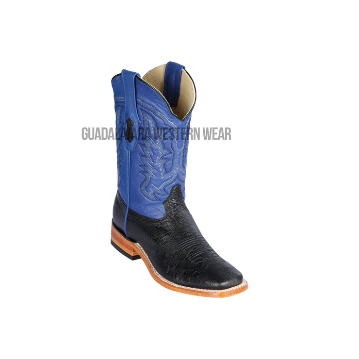 Los Altos Black/Blue Ostrich Belly Wide Square Toe Cowboy Boots