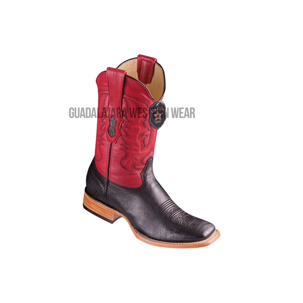 Los Altos Black/Red Ostrich Belly Wide Square Toe Cowboy Boots