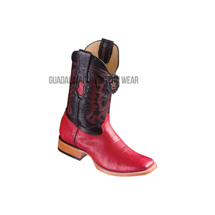 Los Altos Red Ostrich Belly Wide Square Toe Cowboy Boots
