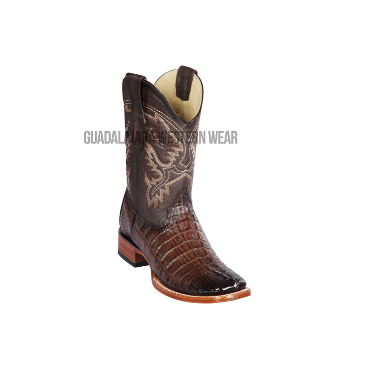 Los Altos Faded Brown Caiman Tail Wide Square Toe Cowboy Boots