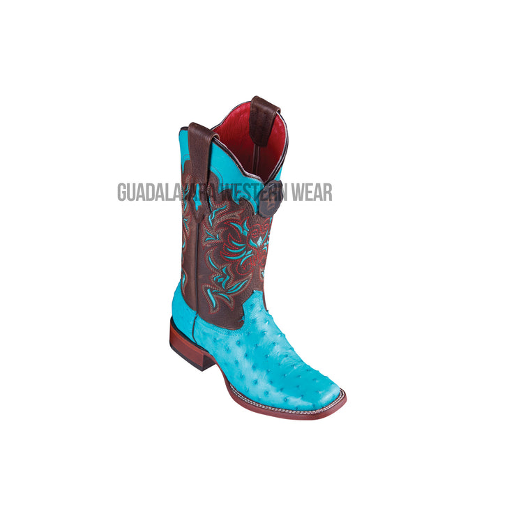 Los Altos Turquoise Ostrich Wide Square Toe Women Western Boot