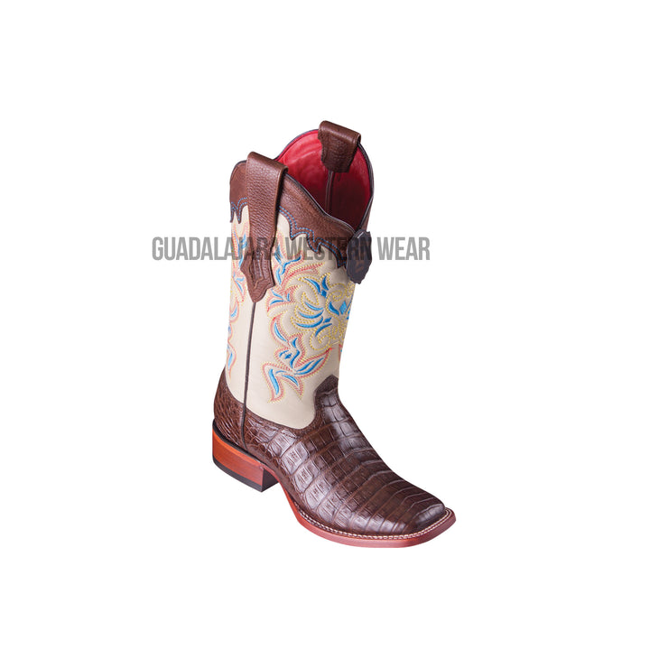 Los Altos Brown Caiman Belly Wide Square Toe Women Western Boot