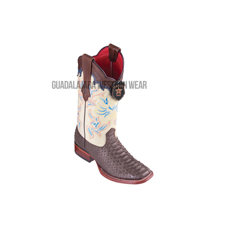 Los Altos Brown Python Wide Square Toe Women Western Boot