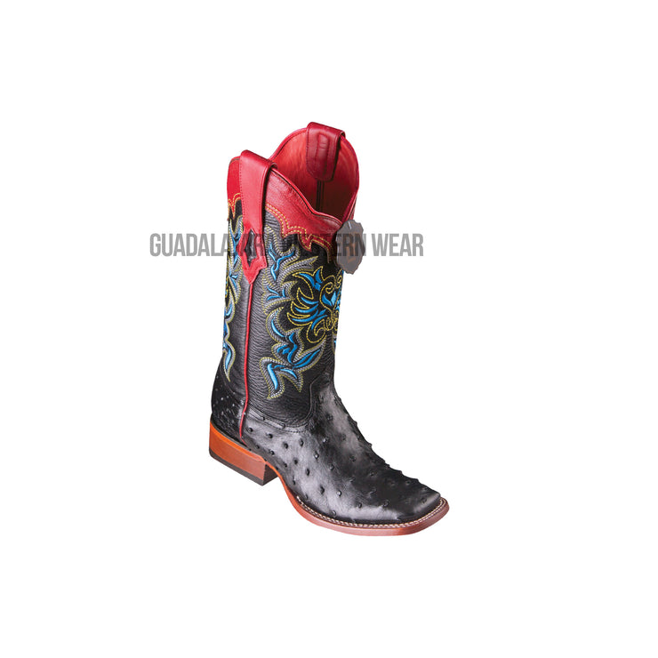 Los Altos Black Ostrich Wide Square Toe Women Western Boot