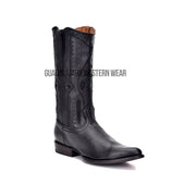 Cuadra Black Deer With Side Zipper Semi Oval Toe Cowboy Boots