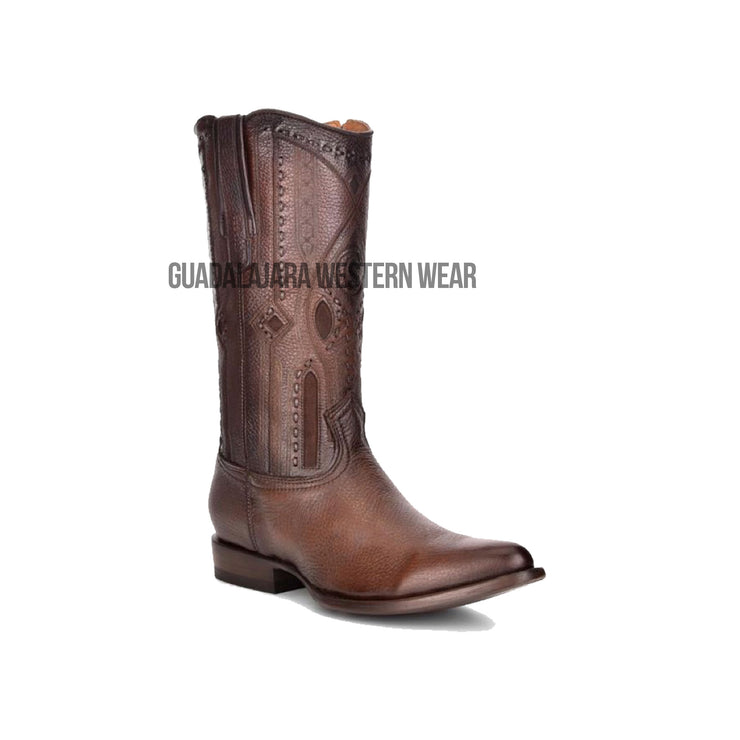 Cuadra Brown Copenage Deer With Side Zipper Semi Oval Toe Cowboy Boots