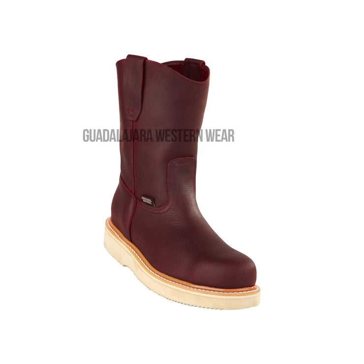 Original Michel Boots Men's Pull On Work Boot Burgundy Steel Toe