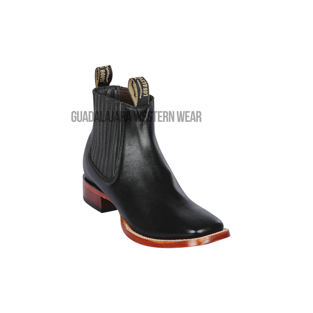 Los Altos Black Deer Wide Square Toe Botin Charro