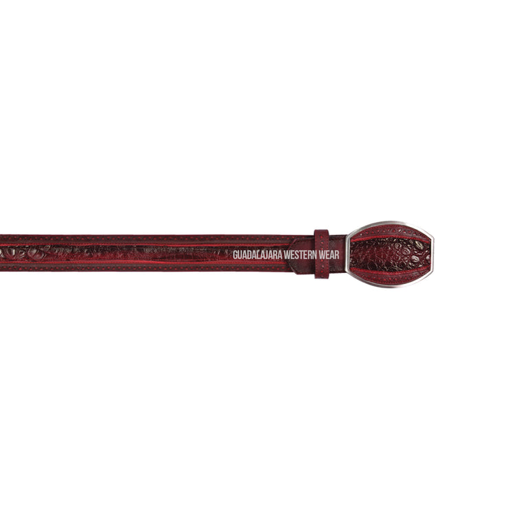 Los Altos Faded Burgundy Caiman Belly Laser Design Casual Belt