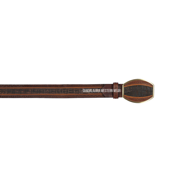 Los Altos Sanded Brown Caiman Belly Laser Design Casual Belt