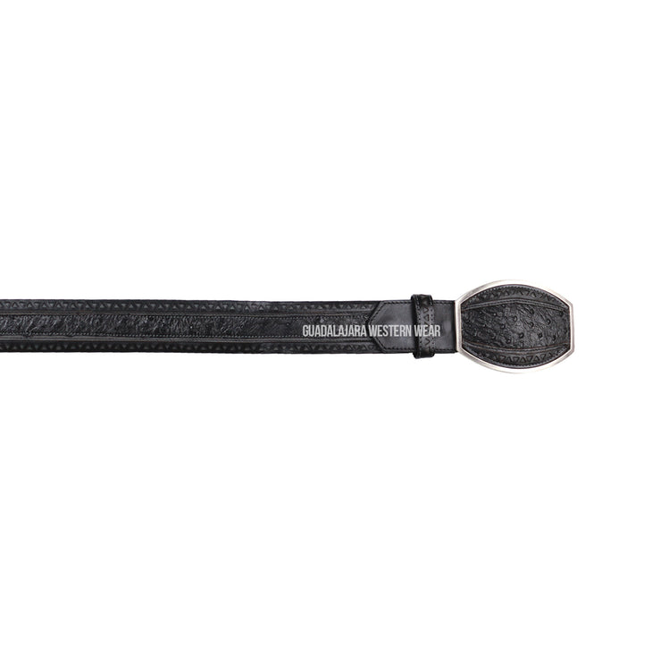 Los Altos Black Ostrich Laser Design Casual Belt