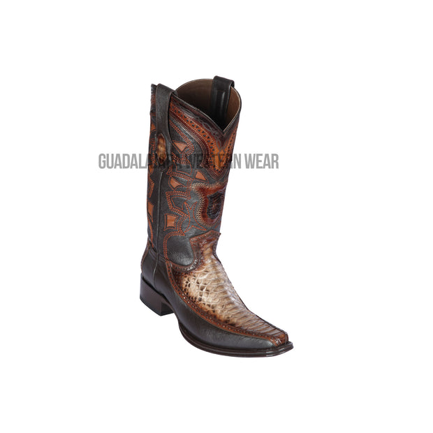 Los Altos Rustic Brown Python & Deer European Square Toe Cowboy Boots