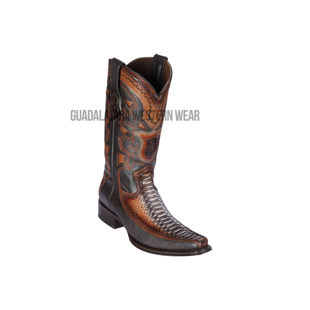 Los Altos Rustic Cognac Python & Deer European Square Toe Cowboy Boots