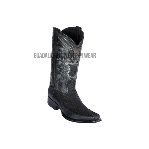 Los Altos Suede Black Python & Deer European Square Toe Cowboy Boots